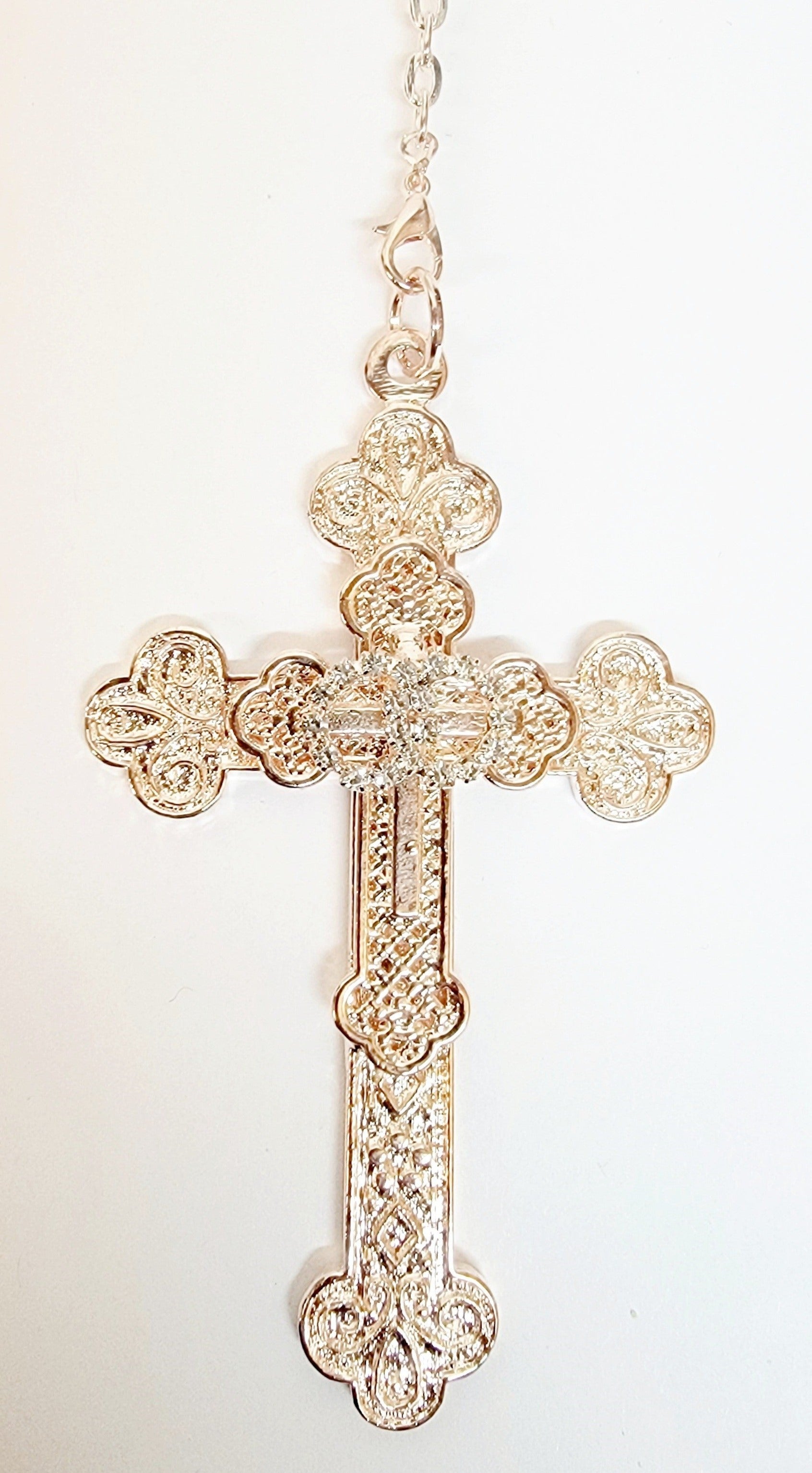 Rose Gold Crystal Bead Rosary Wedding Lasso