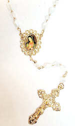 Our Lady of Guadalupe 5 Image White Crystal Rosary