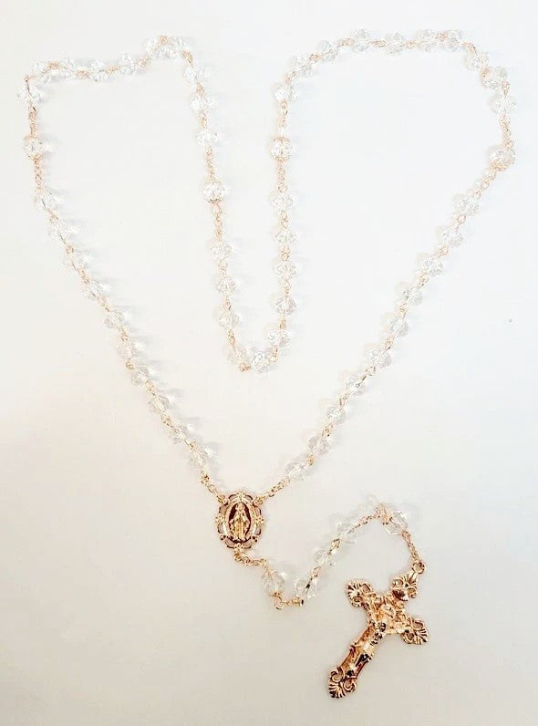 Clear Rose Gold Miraculous Crystal Rosary