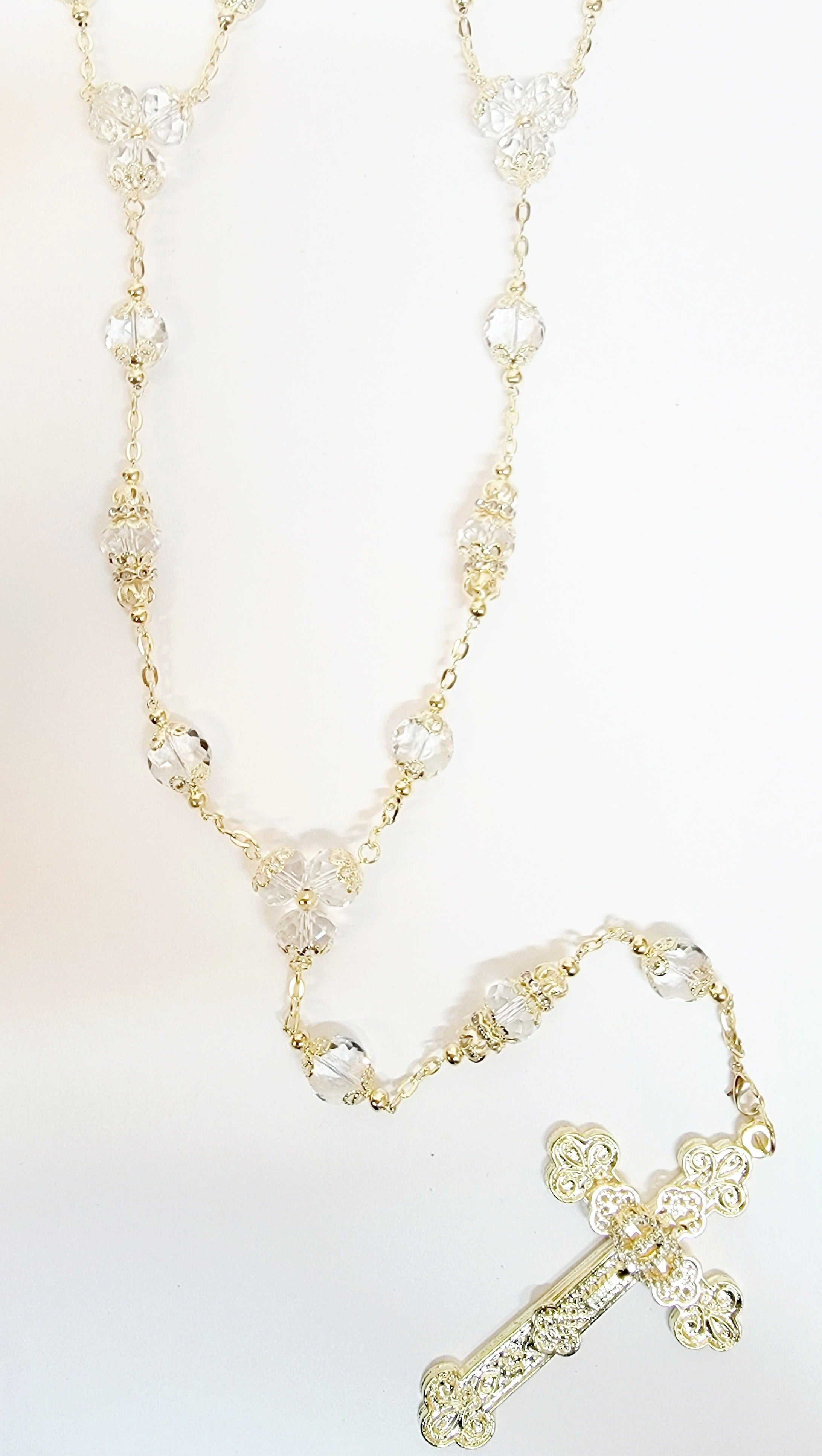 Gold Crystal Bead Rosary Wedding Lasso