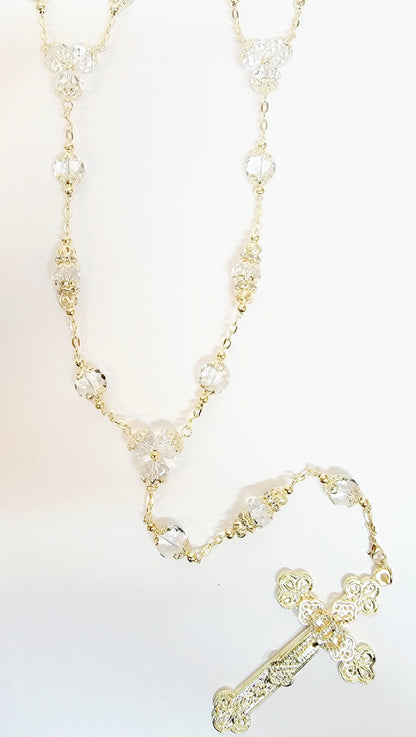 Gold Crystal Bead Rosary Wedding Lasso
