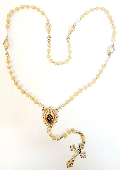 Saint Anthony Crystal Tan Rosary