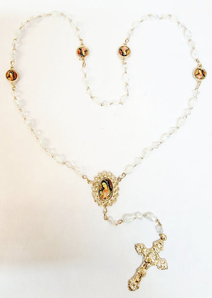 Our Lady of Guadalupe 5 Image White Crystal Rosary