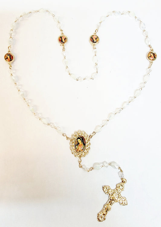 Our Lady of Guadalupe 5 Image White Crystal Rosary