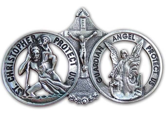 Saint Christopher with Guardian Angel Car Visor Clip