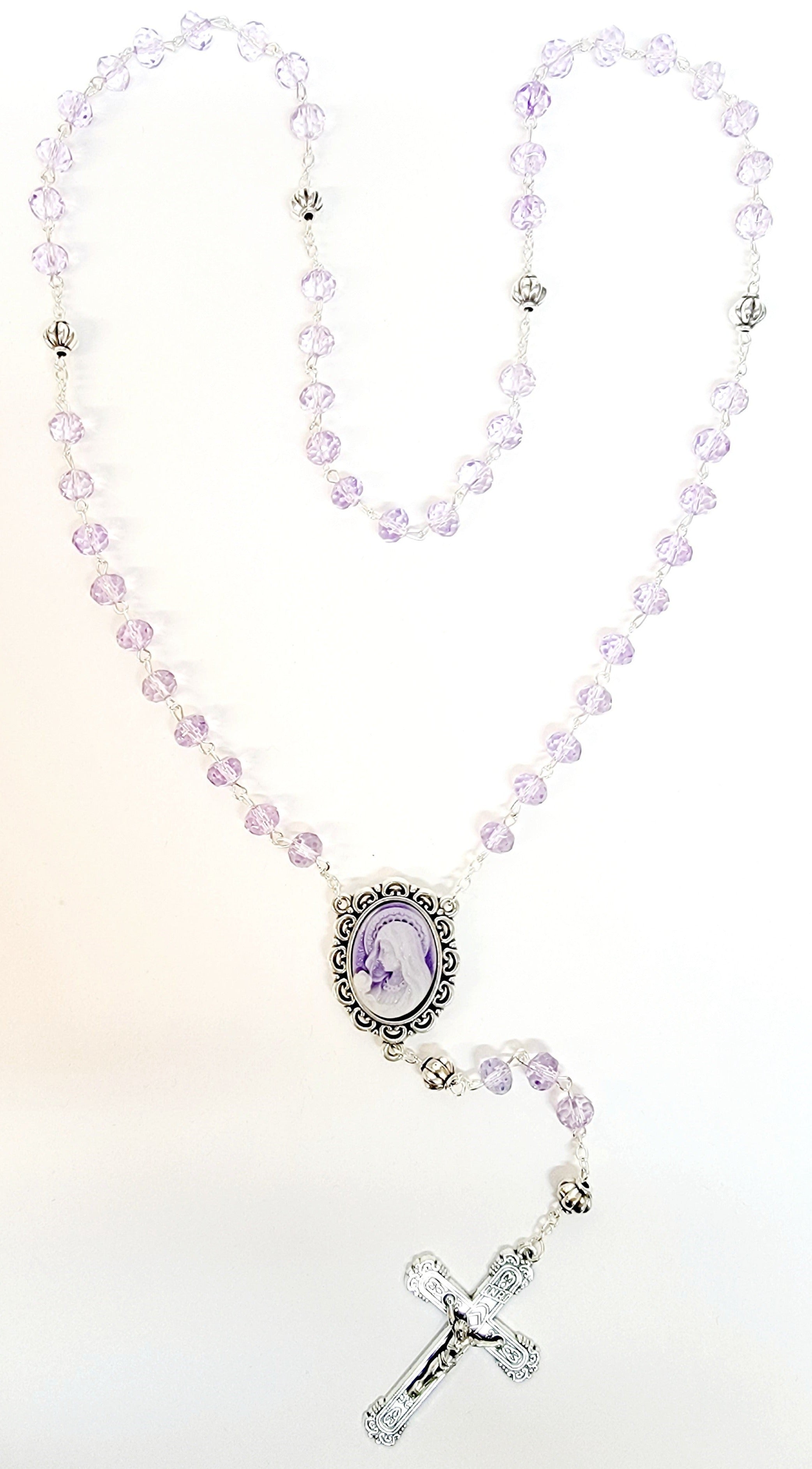 Violet Cameo Our Lady of Lourdes Rosary with Holy Water