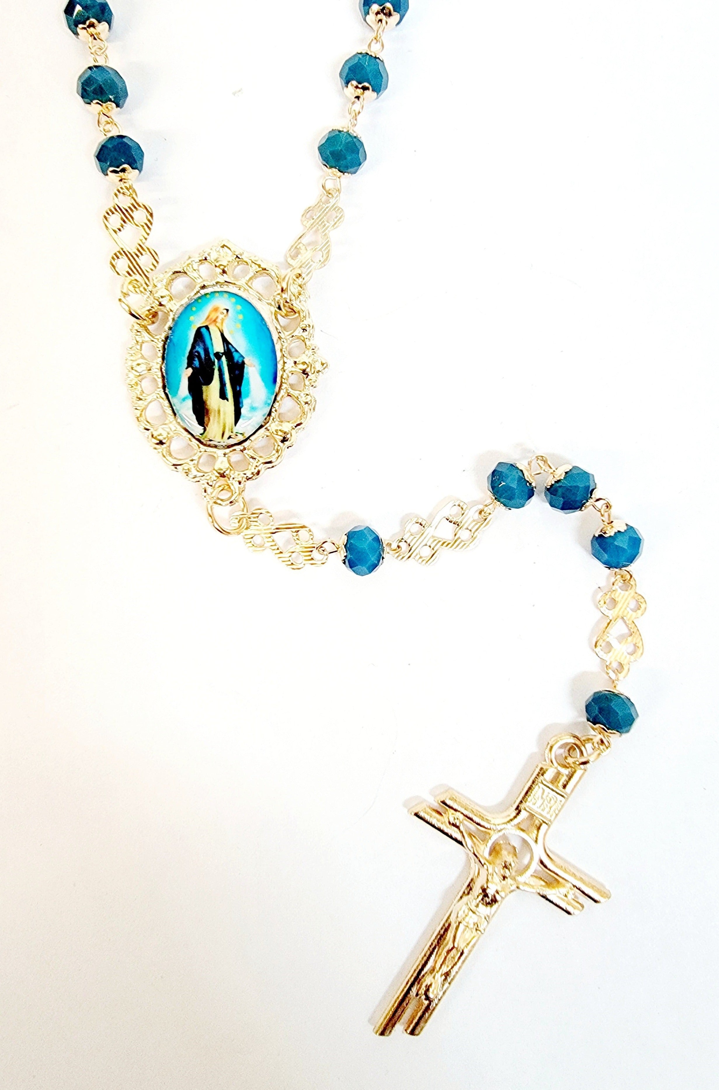 Our Lady of Grace Crystal Blue Rosary