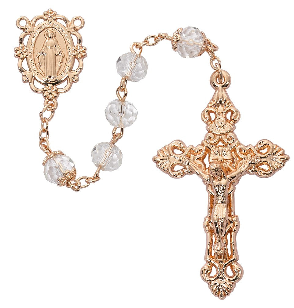 Clear Rose Gold Miraculous Crystal Rosary