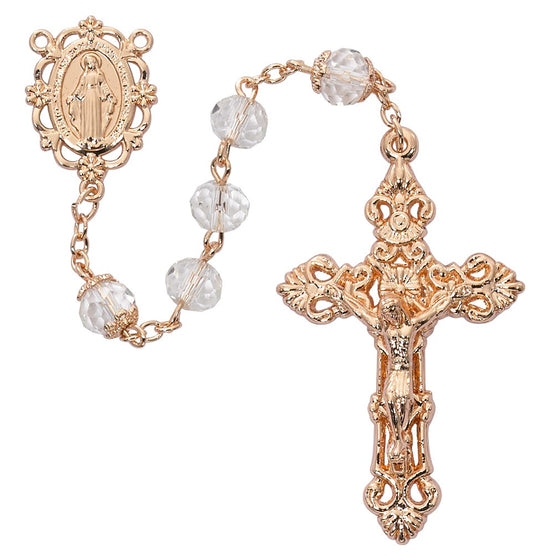 Clear Rose Gold Miraculous Crystal Rosary
