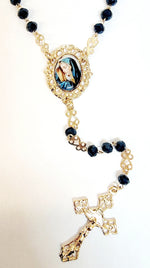 Our Lady of Guadalupe with Our Lady of Sorrows Crystal Dark Midnight Blue Rosary