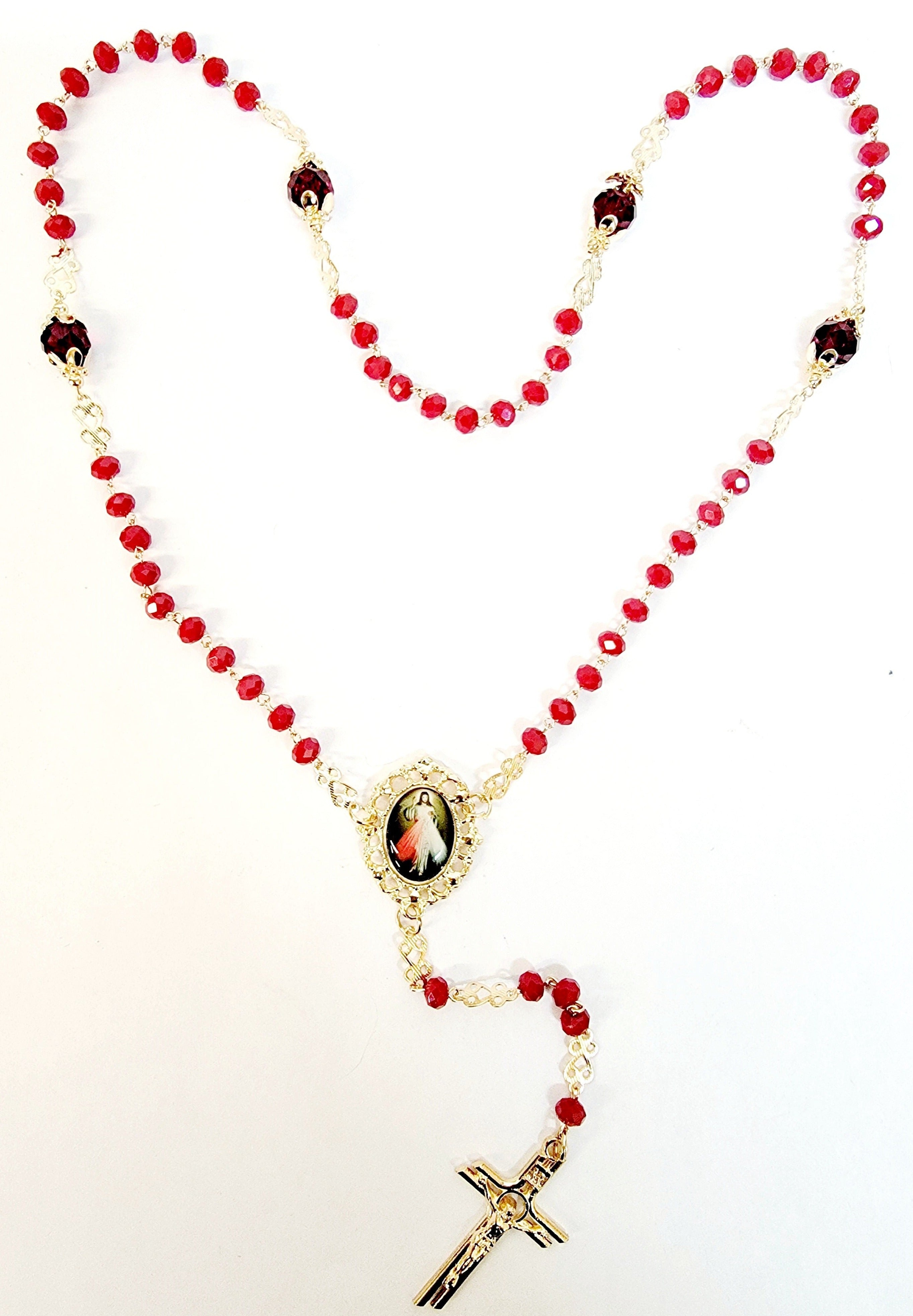 Divine Mercy Crystal Red Rosary