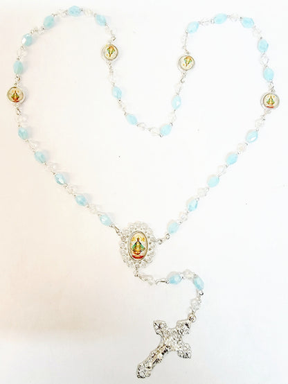 Our Lady of San Juan 5 Image Blue Crystal Rosary