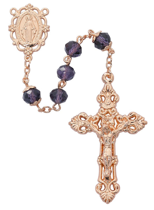 Purple Rose Gold Miraculous Crystal Rosary