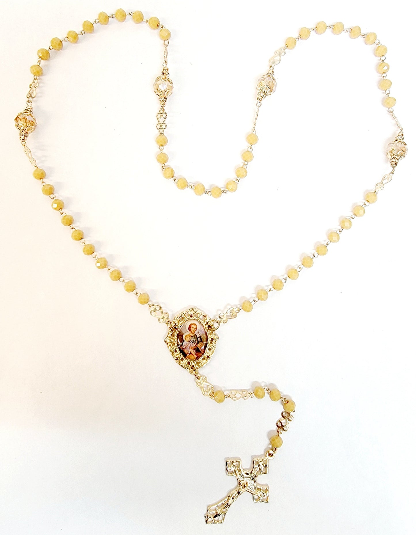 Saint Joseph Crystal Tan Rosary