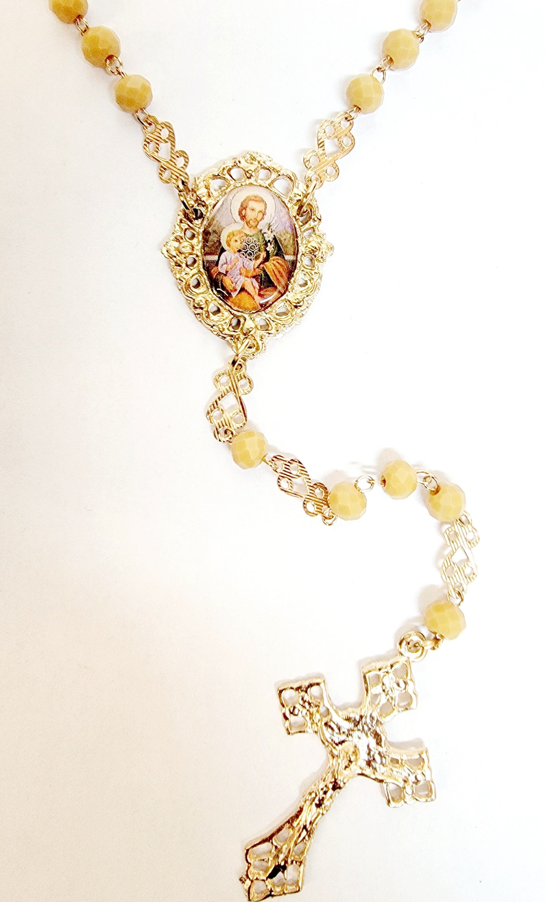 Saint Joseph Crystal Tan Rosary