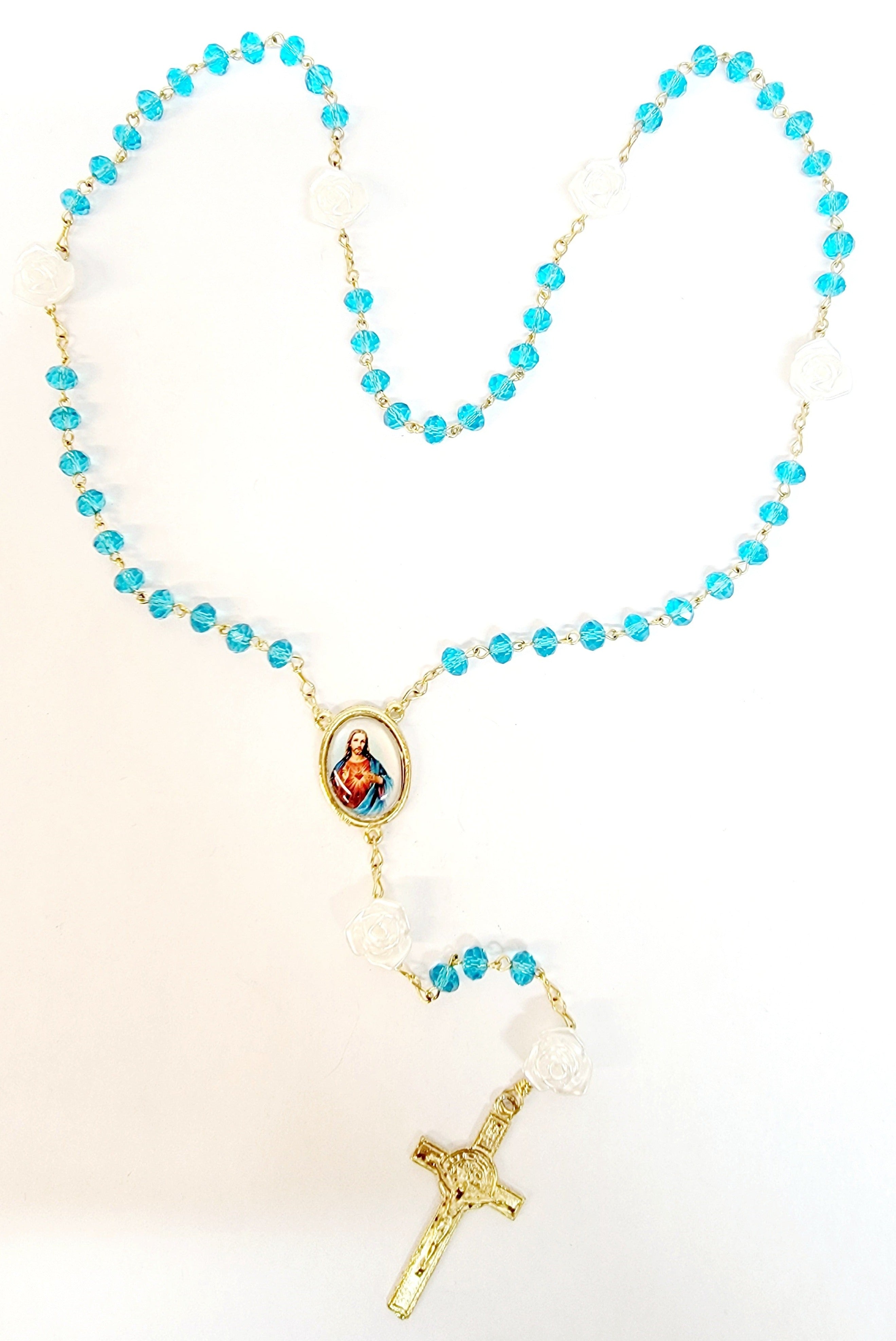 Rose Bead Rosary (MORE SAINTS)