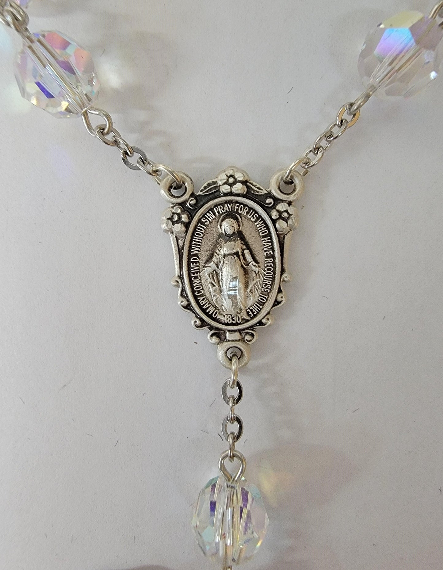 Miraculous Sterling Silver Swarovski Crystal Rosary 8mm