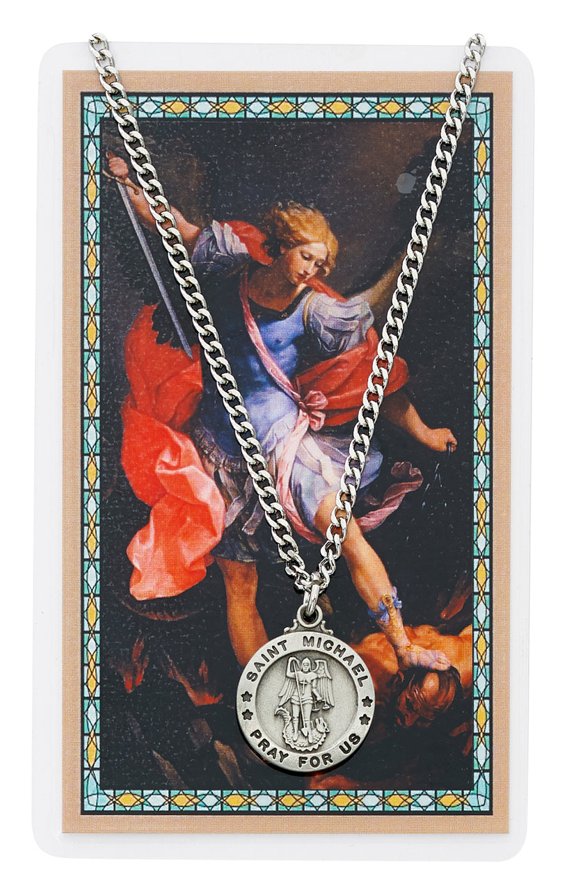 24" St Michael Necklace with Prayer Card